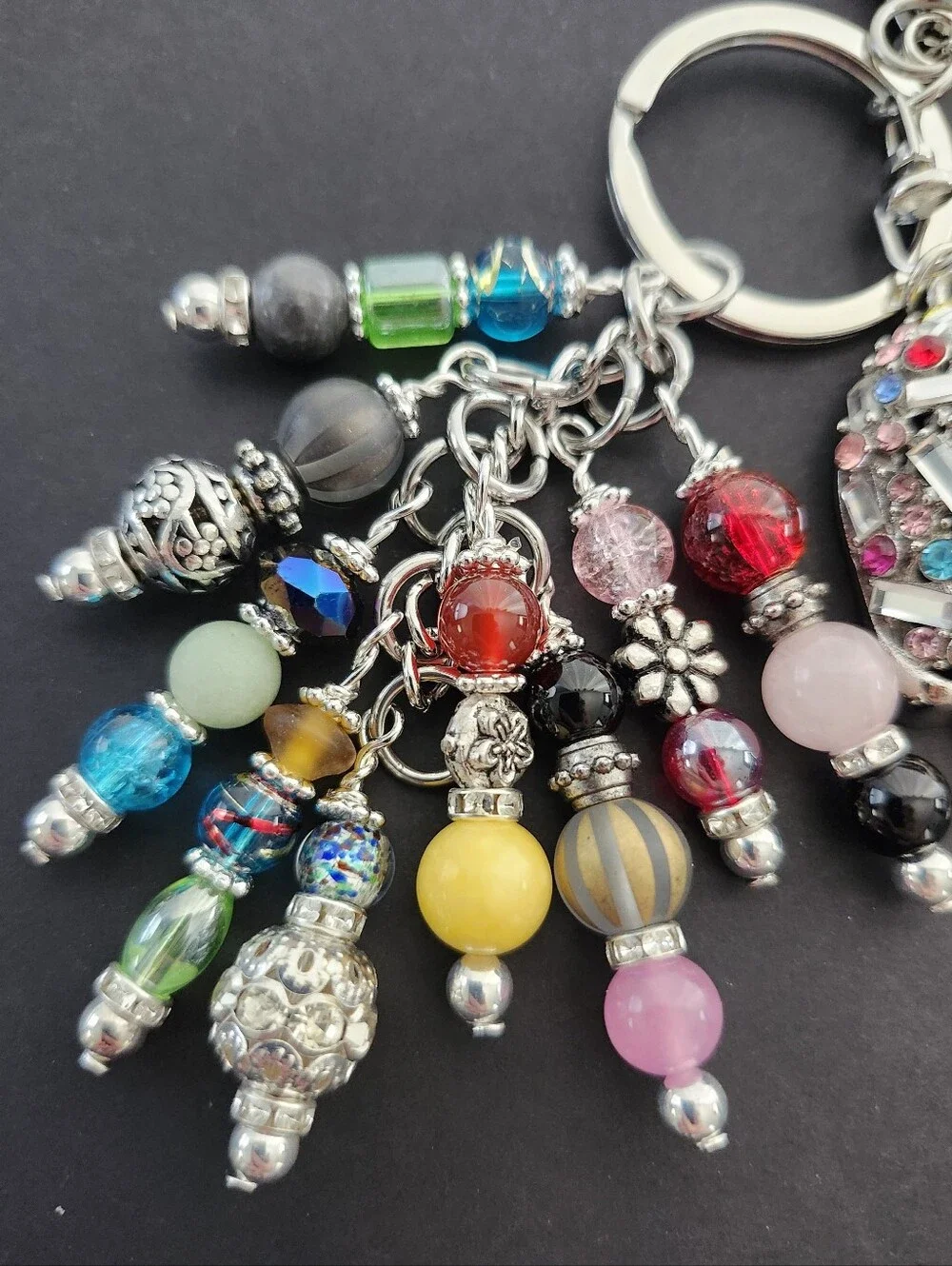 Skull Rhinestone Purse Charm or Keychain  Quartz Jasper Carnelian Handcrafted